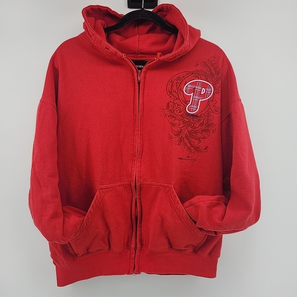 Phillies Stitches Red Zip-Up Hoodie graphic P  Size L